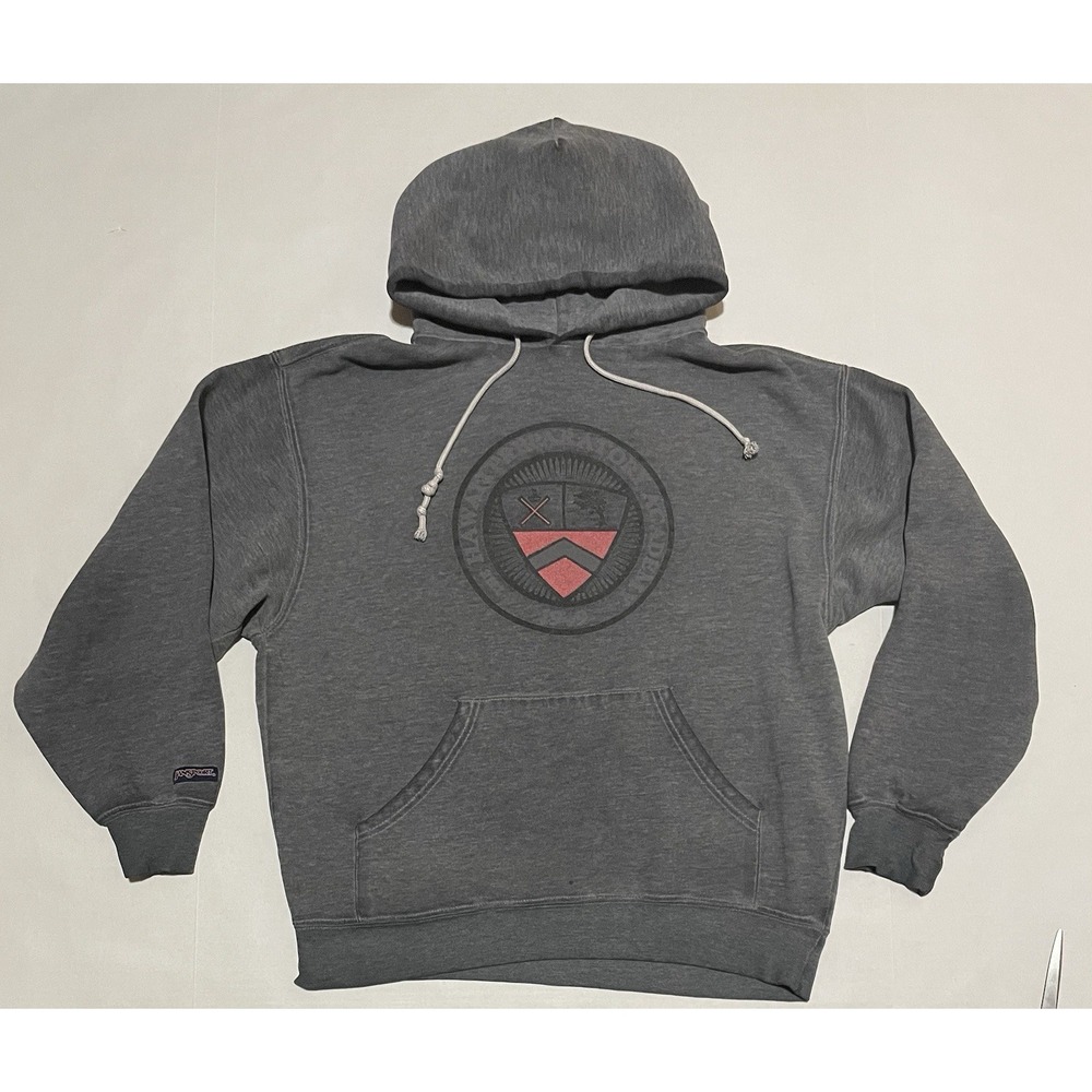 Vintage Jansport‎ Hawaii Prep Academy Hoodie Sweatshirt Size Medium Logo Gray